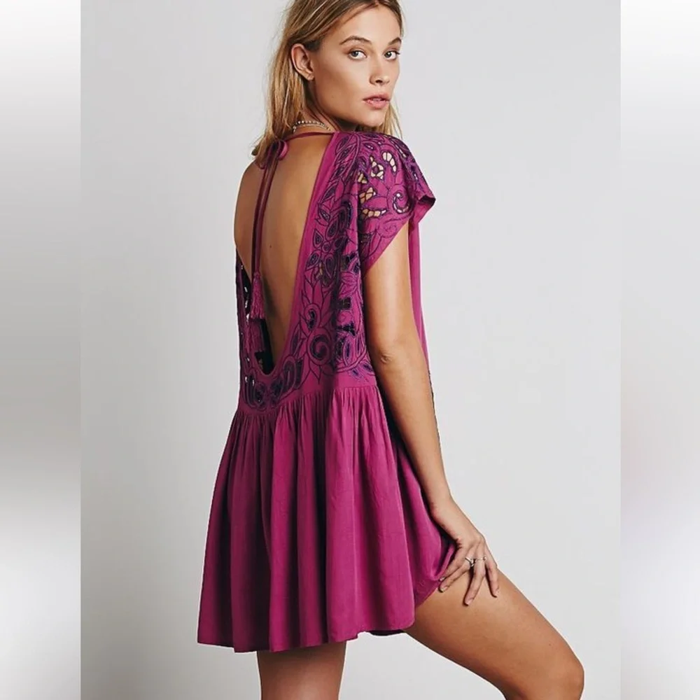 Free People NWT Ayu Open Back Mini Dress Oversize Lace Top‎ Size Small